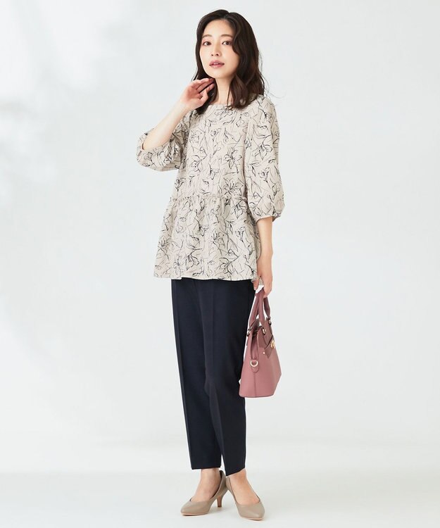 ANY SIS 【洗える】フラワーフクレジャガード ブラウス アイボリー×ブラック