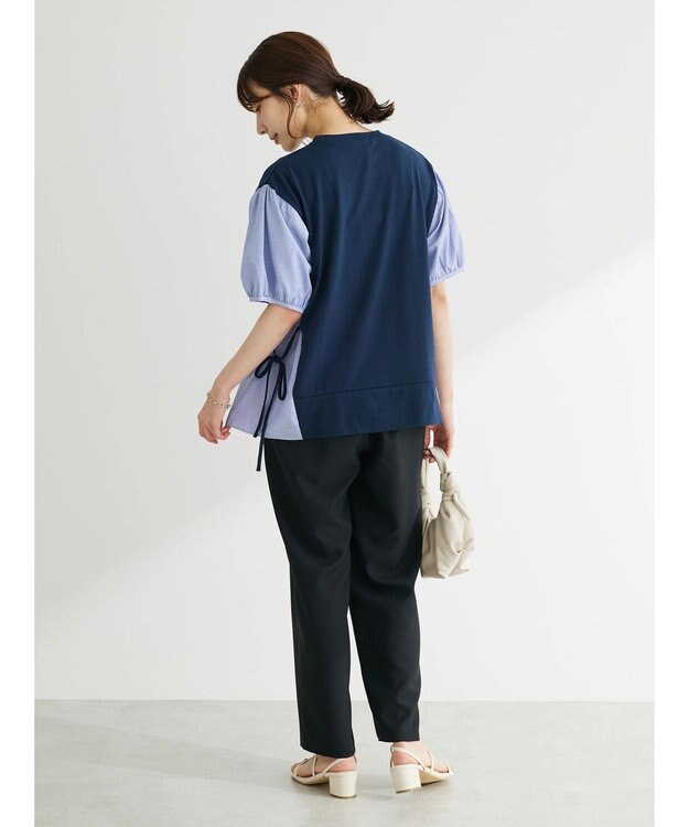 Green Parks 布帛ドッキング脇リボンプルオーバー Navy