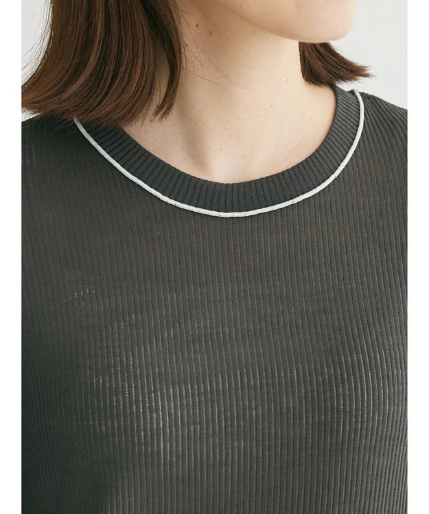 Green Parks 配色ステッチシアーリブプルオーバー Dark Gray