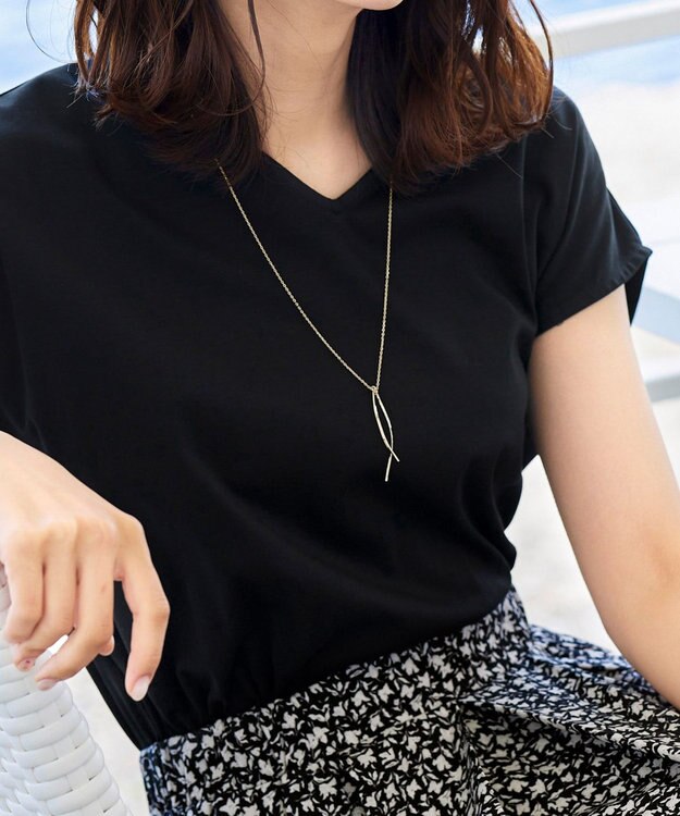 Tiaclasse 【日本製】大人上品なフラットカーブバーネックレス ゴールド