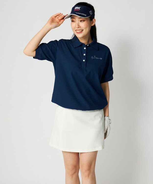 FILA GOLF／marie claire 【marie claire SPORT】 ストレッチサッカー素材ポロシャツ ネイビー