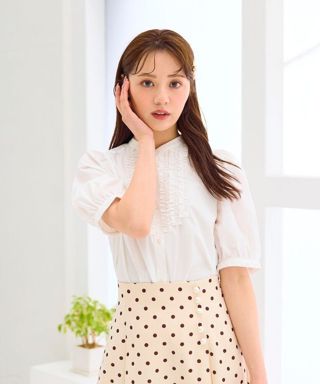 Feroux フリルディテール パフスリーブ ブラウス ホワイト系