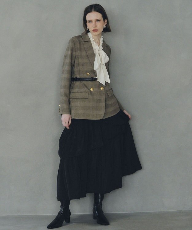 YECCA VECCA アシンメトリーラッフルスカート Black