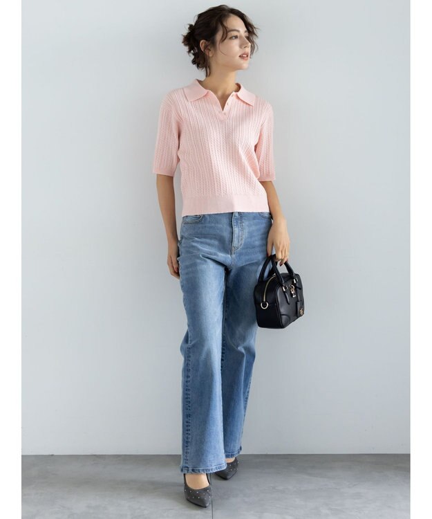 Te chichi ミニケーブルポロニット ピンク