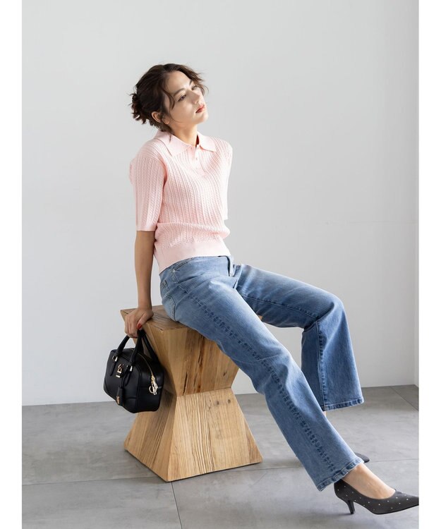 Te chichi ミニケーブルポロニット ピンク