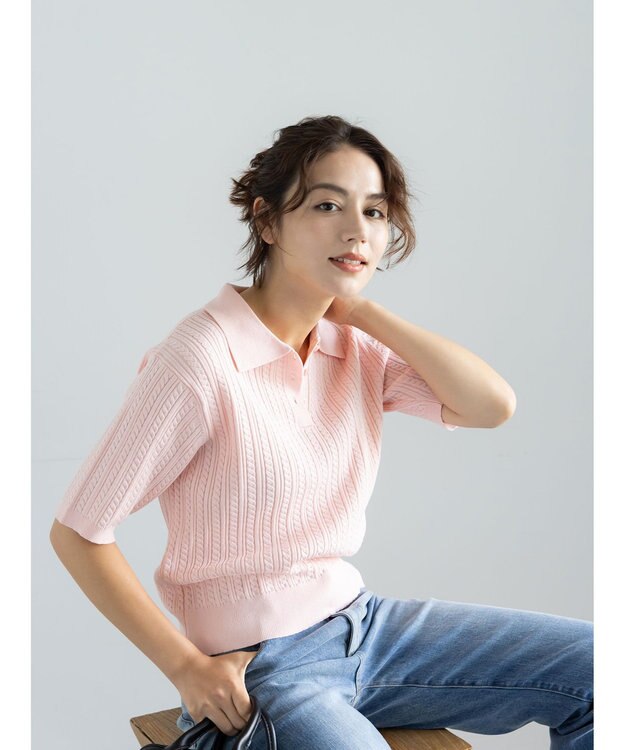 Te chichi ミニケーブルポロニット ピンク