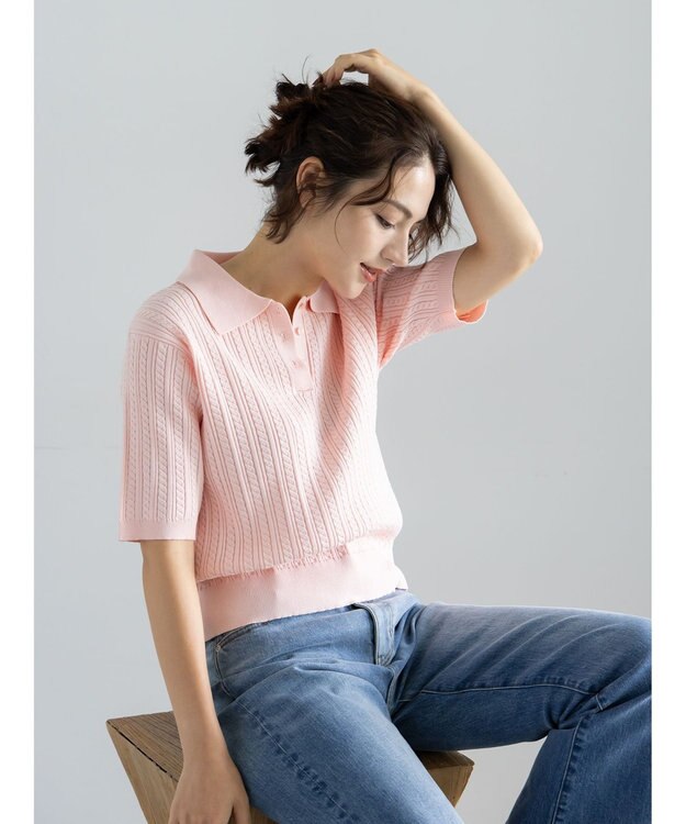 Te chichi ミニケーブルポロニット ピンク