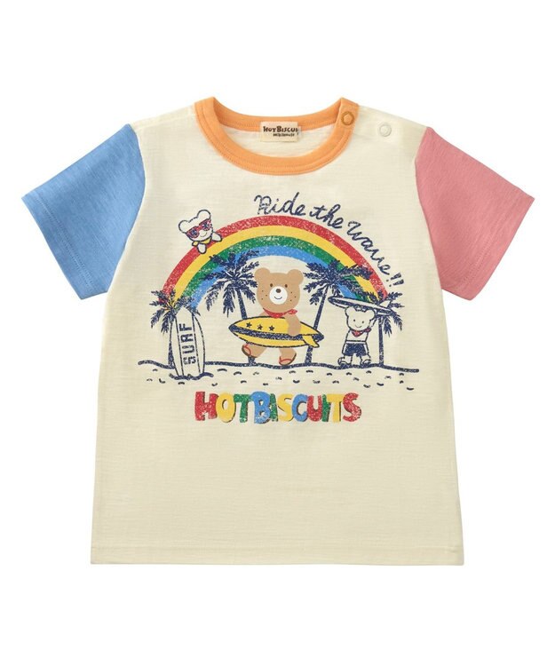 MIKI HOUSE HOT BISCUITS 【80-120cm】 サーフ柄 スラブ天竺 半袖Tシャツ マルチカラー