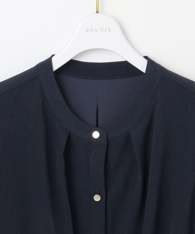 ANY SIS 【洗える】サイドプリーツフレア ワンピース ネイビー