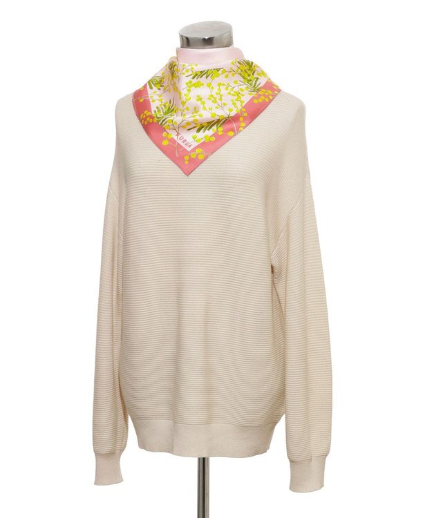 MOONBAT 【シルク100%】FURLA (フルラ) ミモザ シルクプリントスカーフ 65cm×65cm UV対策 手洗い可能 オレンジ