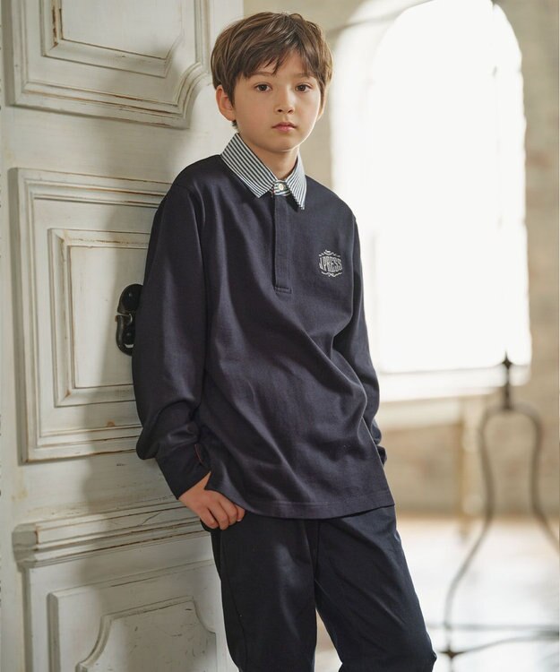 J.PRESS KIDS 【110-130cm】柄襟ラガー 長袖ポロシャツ ネイビー系