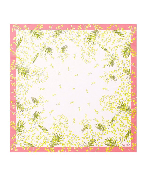 MOONBAT 【シルク100%】FURLA (フルラ) ミモザ シルクプリントスカーフ 65cm×65cm UV対策 手洗い可能 オレンジ