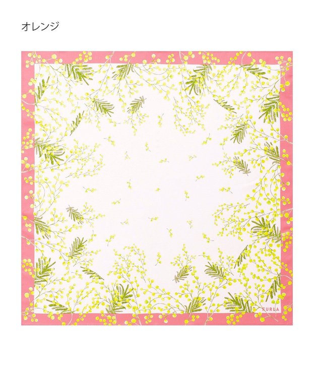 MOONBAT 【シルク100%】FURLA (フルラ) ミモザ シルクプリントスカーフ 65cm×65cm UV対策 手洗い可能 オレンジ