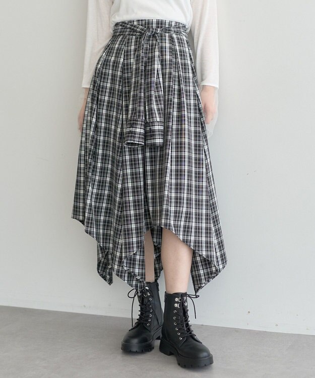 earth music&ecology イレヘムチェックシャツスカート Black