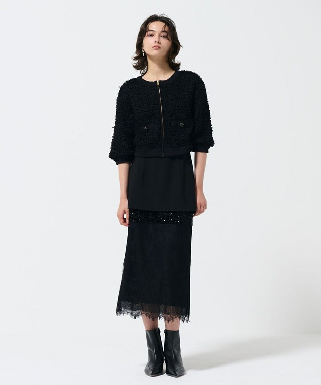GRACE CONTINENTAL チュールフリルニットブルゾン ブラック
