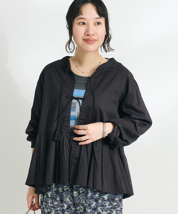 CRAFT STANDARD BOUTIQUE フリンジ紐付ペプラムブラウス Black