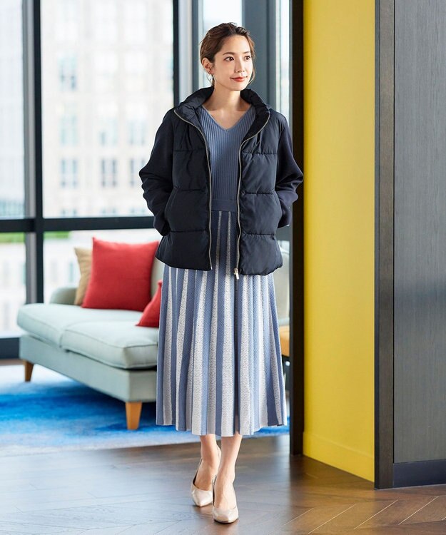 Tiaclasse 【洗える】レース編みニットフレアワンピース サックス