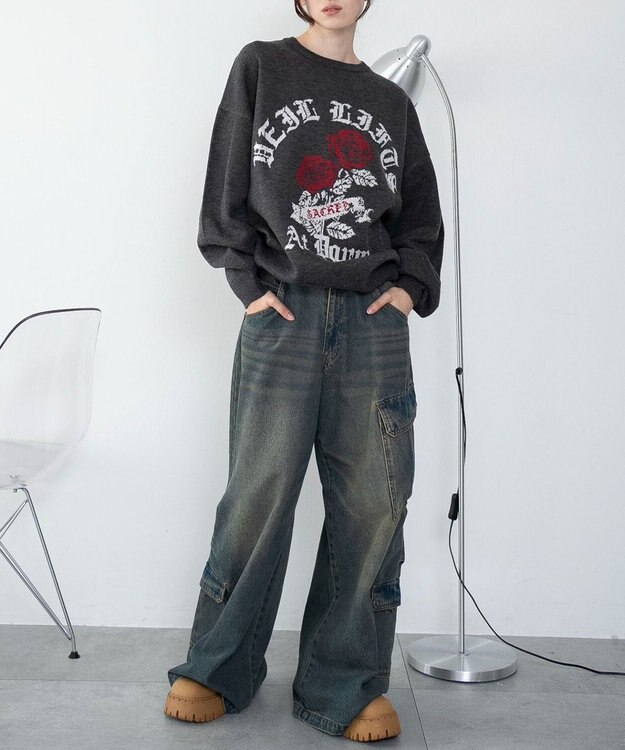 WEGO 【洗える】グラフィックニットBIGプルオーバー 柄7