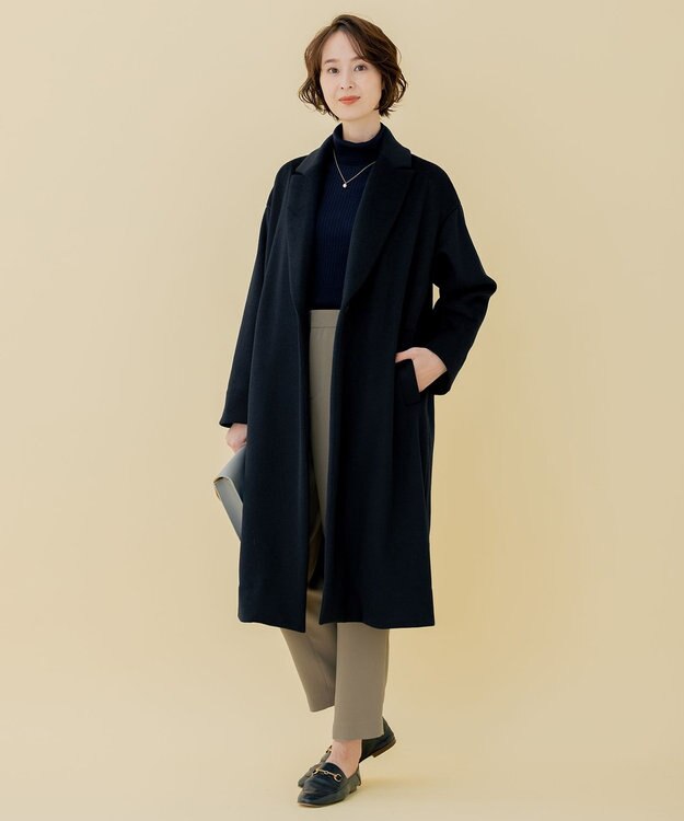 自由区 L 【WEB限定】ブラッシュドビーバー チェスターコート ネイビー系