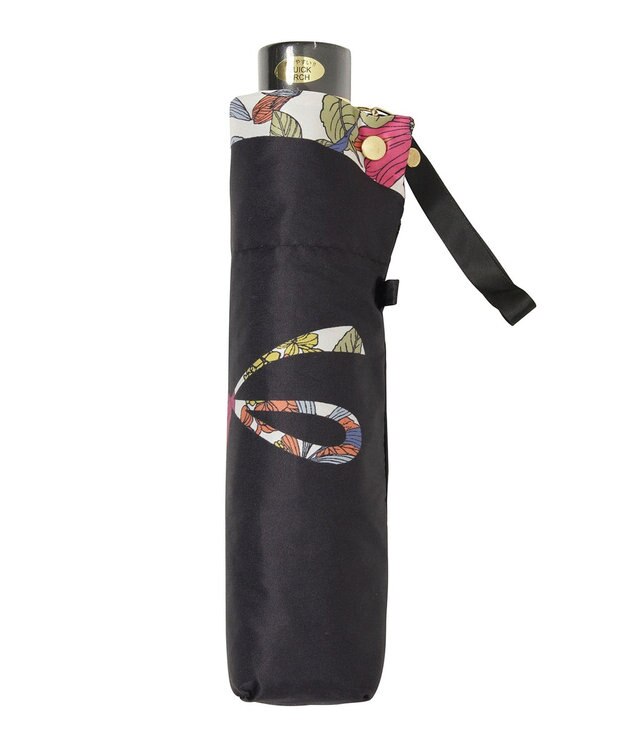 MOONBAT 【簡単開閉】ランバン オン ブルー (LANVIN en Bleu) リボン 花柄 折りたたみ傘 サテンプリント ブラック