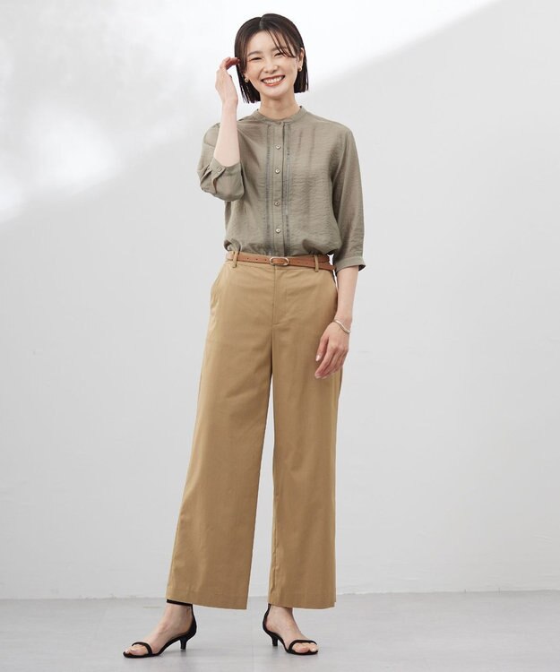 J.PRESS LADIES 【洗える・接触冷感・吸水速乾】ドライリネンストレッチ ワイド パンツ キャメル系