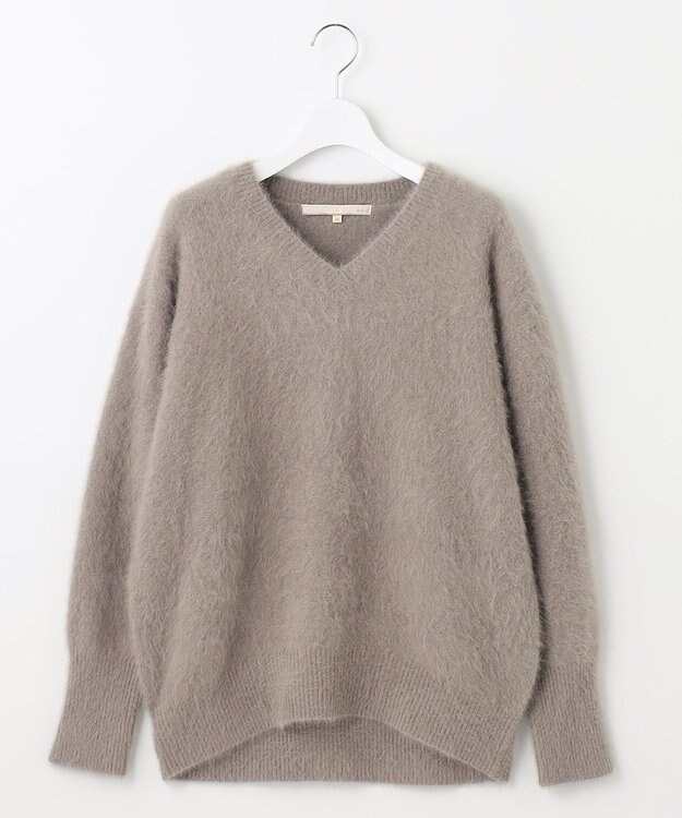 自由区 フォックスカシミヤ Vネックニット カーキ系