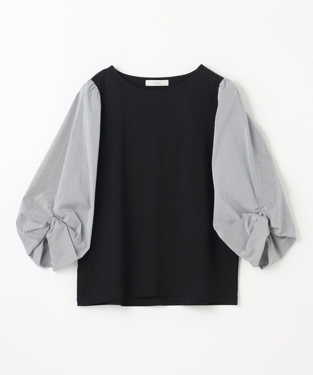 ANY 【洗濯機可】着映える袖ねじりトップス オフ×ストライプ