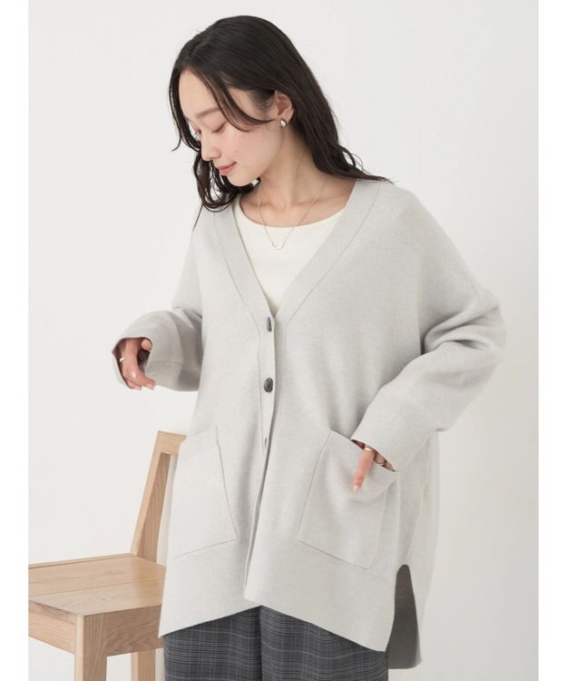 earth music&ecology やわらかタッチＶネックカーディガン Gray Mixture