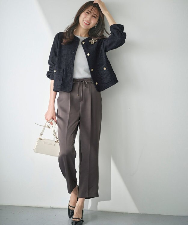 ANY SIS L 【洗える】ネップツイード ジャケット ネイビー系