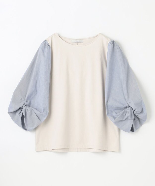 ANY 【洗濯機可】着映える袖ねじりトップス オフ×ストライプ