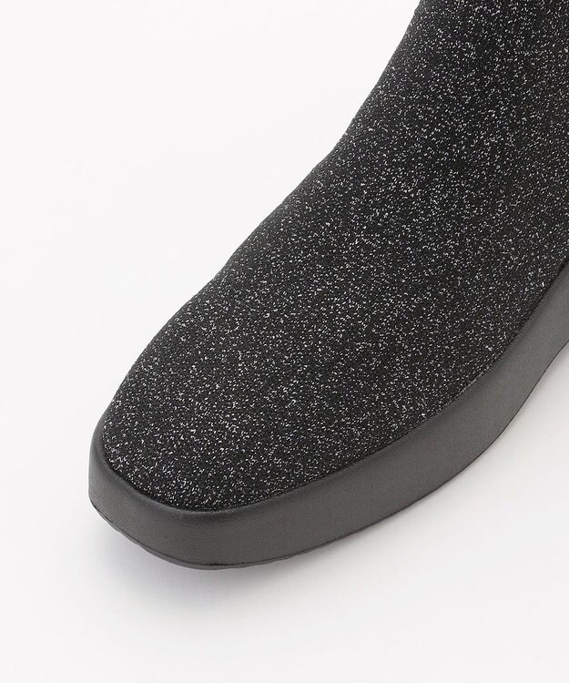 steppi 【防水/洗える】プラットフォーム ストレッチブーツ ブラック×シルバーラメ