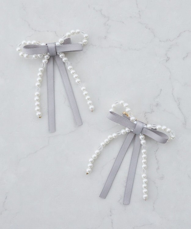 Maison de FLEUR パールリボン2SETクリップ Grayish Blue
