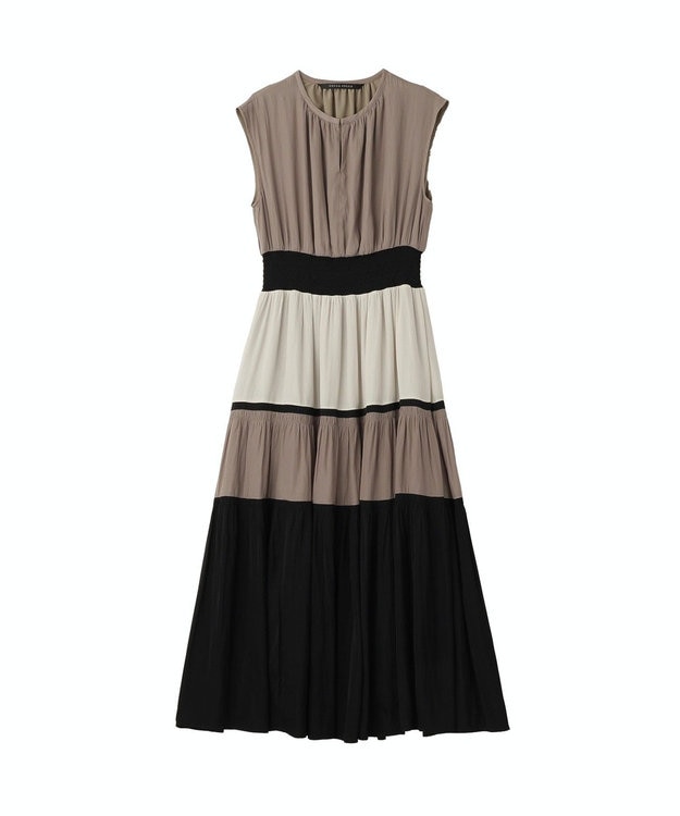 YECCA VECCA マルチカラーシャーリングワンピース Beige