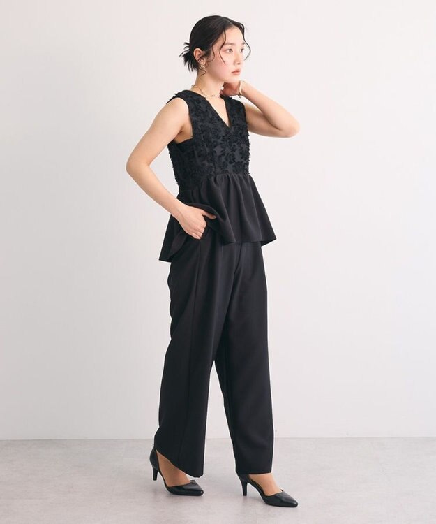 Green Parks ・Ｒａｉｌｍｅ　ジャカードペプラムサロペット Black