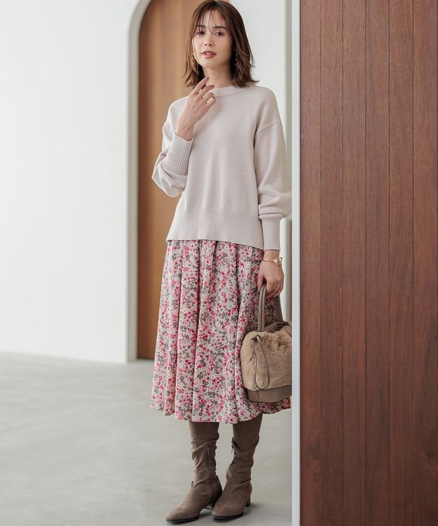 組曲 ニュアージュフラワープリント スカート ピンク系5