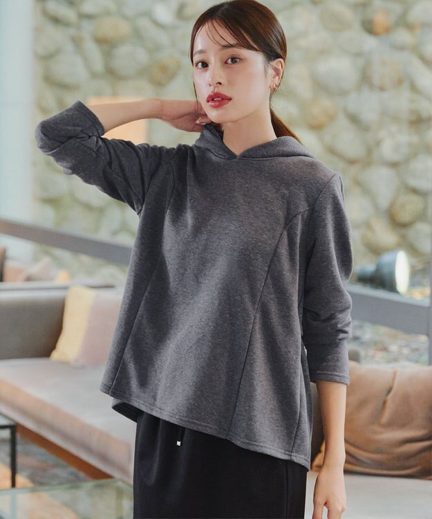 Tiaclasse 【洗える】裏毛バックフレアパーカー チャコールグレー