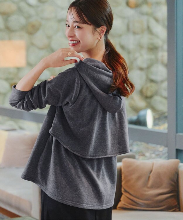 Tiaclasse 【洗える】裏毛バックフレアパーカー チャコールグレー