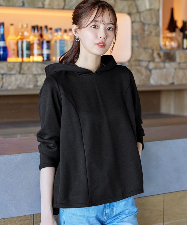 Tiaclasse 【洗える】裏毛バックフレアパーカー ブラック