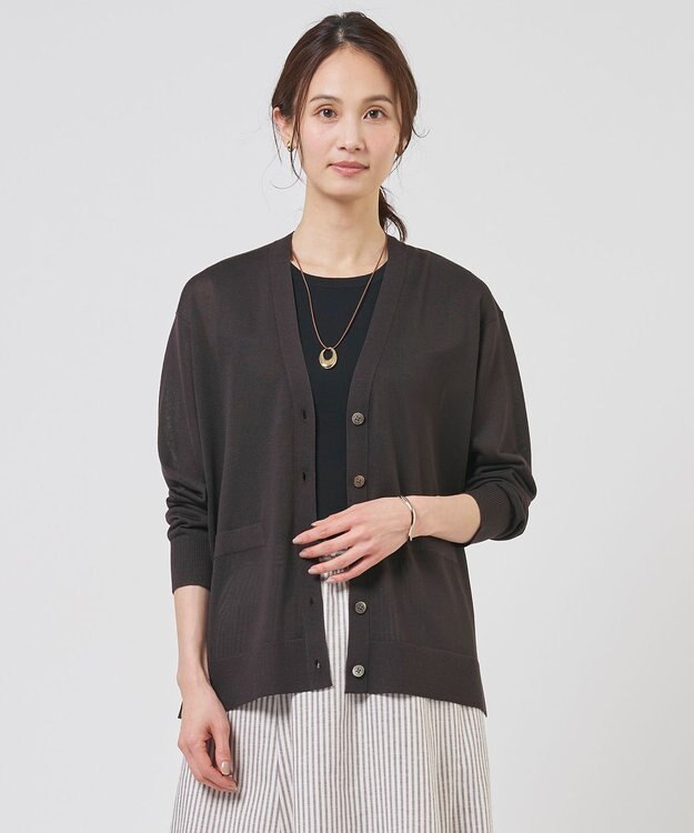 J.PRESS LADIES Vis/Pe スパーク ニット カーディガン ダークブラウン系