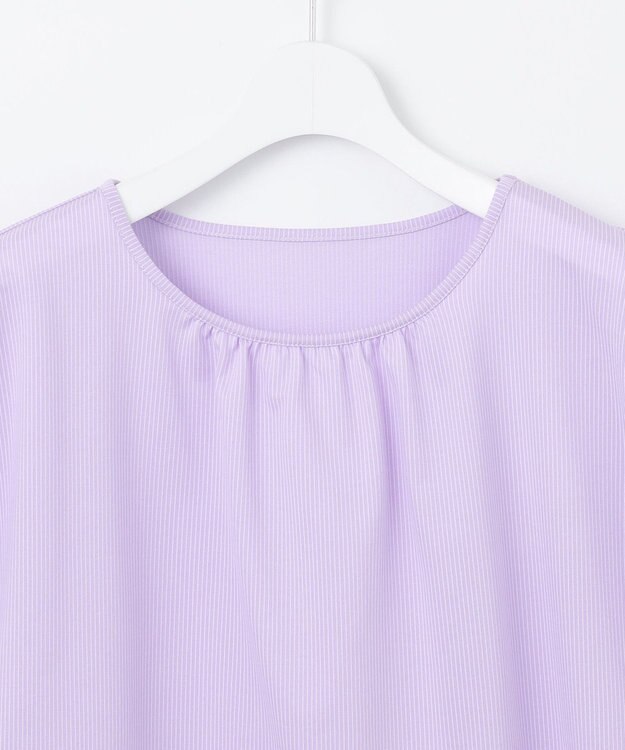 J.PRESS LADIES L 【WEB限定カラーあり・洗える】ストライプジャージー フレンチスリーブ カットソー ライラックストライプ系