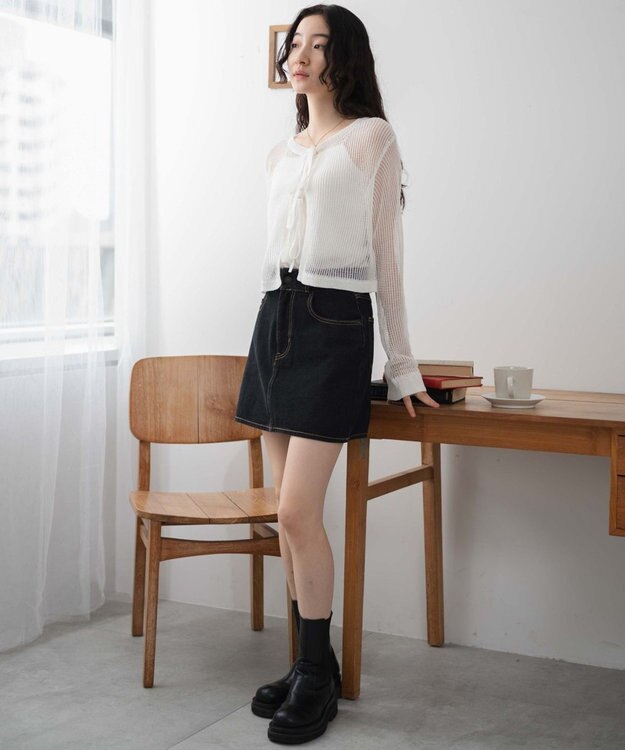 WEGO スパンコールメッシュニットカーデ ホワイト