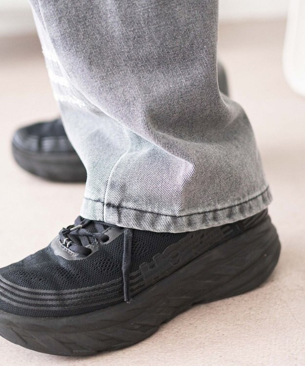 WEGO 刺繍ロゴバレルレッグパンツ デニムブラック