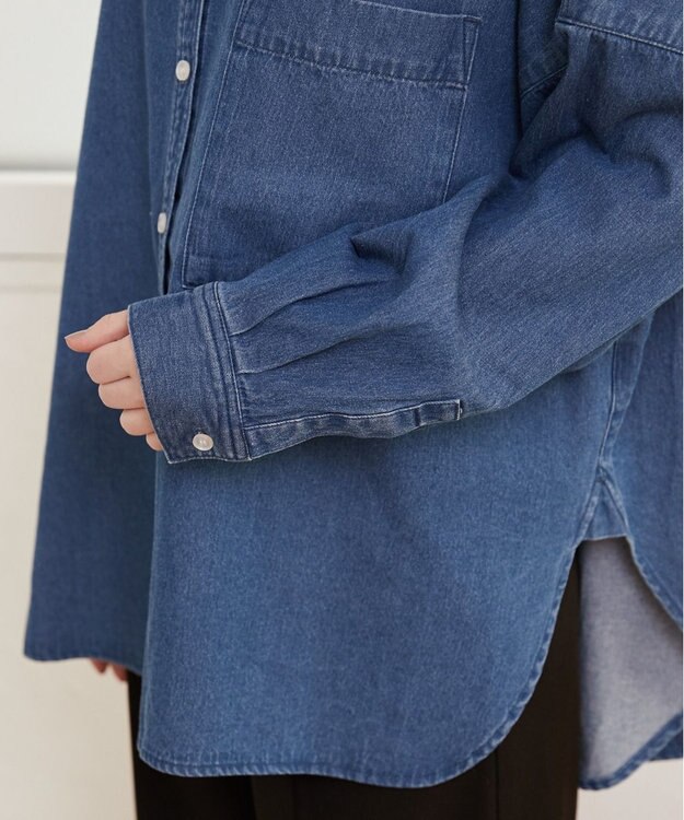 WEGO 【ANGIE VINTAGE】オーバーサイズ バンドカラー デニムシャツ ブルー