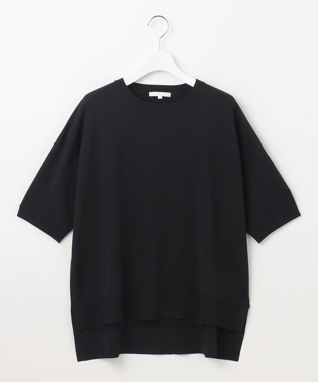自由区 L 【接触冷感・UVカット・WEB限定カラーあり】クレープストレッチプルオーバー ニット ブラック