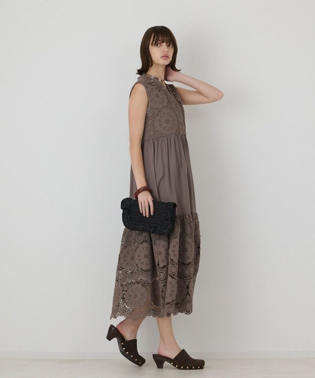 GRACE CONTINENTAL エンブロイダリーワンピース カーキ
