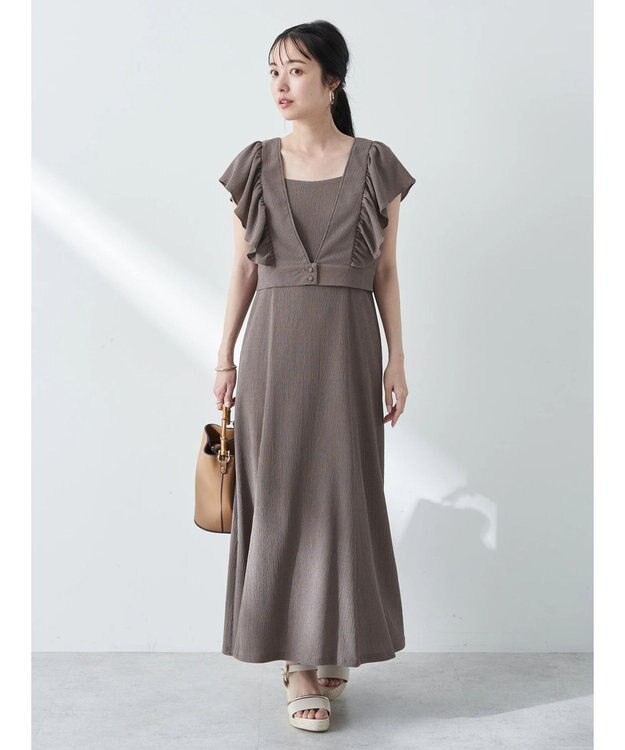earth music&ecology ＳＥＴ２点　フリルショルダーツーピースワンピース Brown