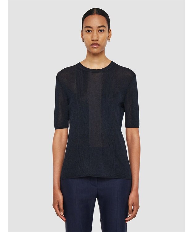 JOSEPH クリスピーレーヨン　ショートスリーブニット Navy