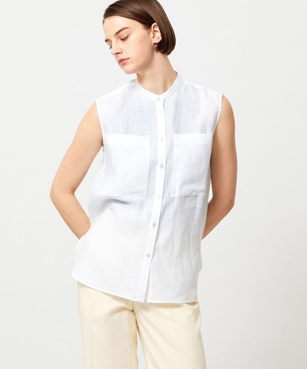 BEIGE， BASILE / バンドカラーシャツ White