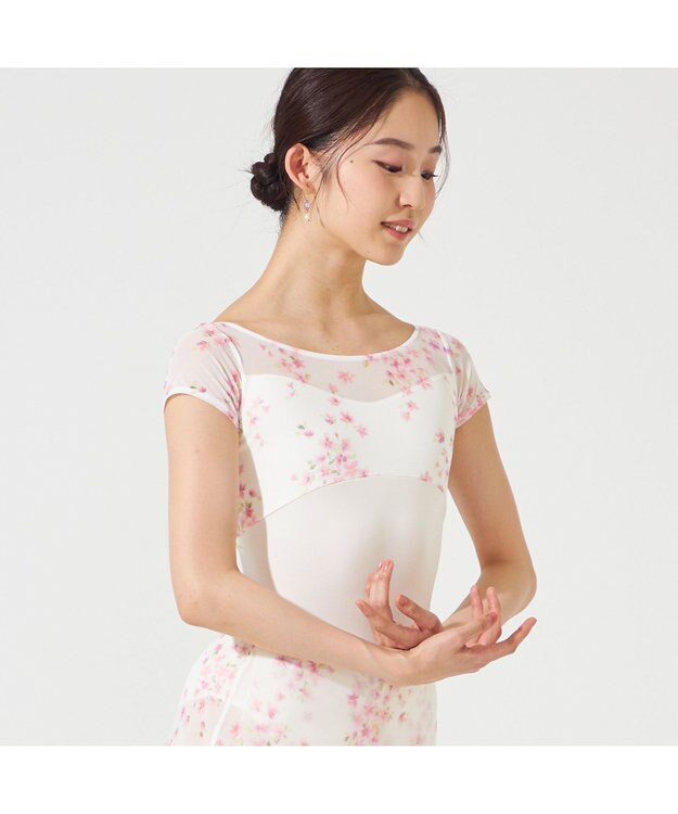 Chacott 【MAY NAGAHISA】キャップスリーブレオタード ホワイトプリント