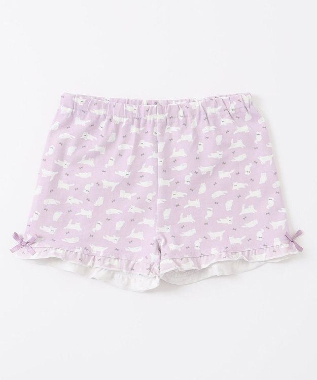 ANY KIDS 無地/総柄 1分丈スパッツ ラベンダー（ねこ）